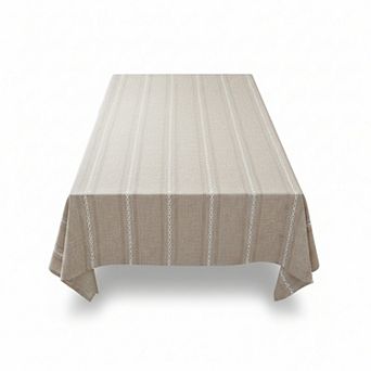 Farmhouse Linen Tablecloth Wrinkle Resistant Washable Hemstitch