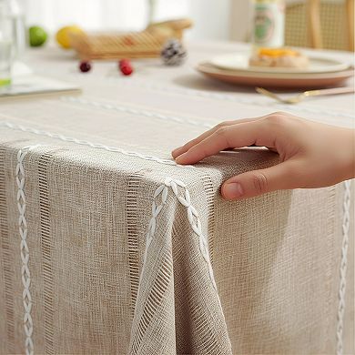 Farmhouse Linen Tablecloth Wrinkle Resistant Washable Hemstitch