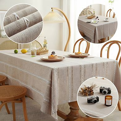 Farmhouse Linen Tablecloth Wrinkle Resistant Washable Hemstitch