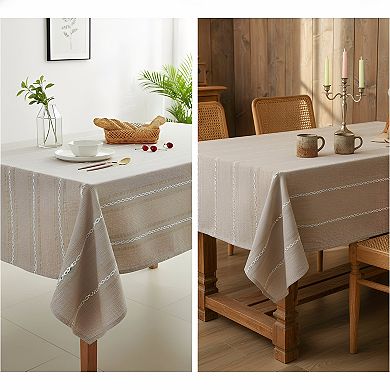 Farmhouse Linen Tablecloth Wrinkle Resistant Washable Hemstitch