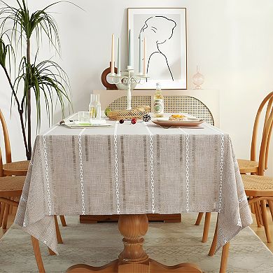 Farmhouse Linen Tablecloth Wrinkle Resistant Washable Hemstitch