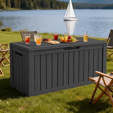 EFU 75 Gallon Weatherproof Deck Box with Wheels, Lockable Resin Storage Container