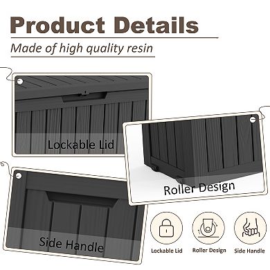 EFU 75 Gallon Weatherproof Deck Box with Wheels, Lockable Resin Storage Container