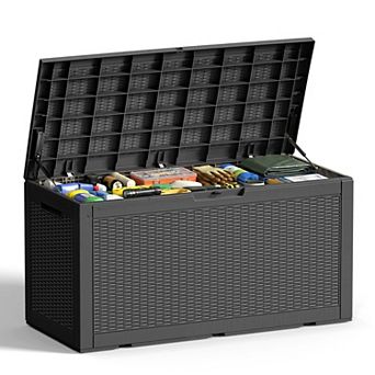 EFU 100 Gallon Weatherproof Deck Box, Lockable Resin Storage Container