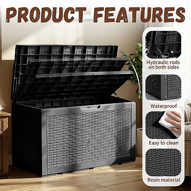 EFU 100 Gallon Weatherproof Deck Box, Lockable Resin Storage Container