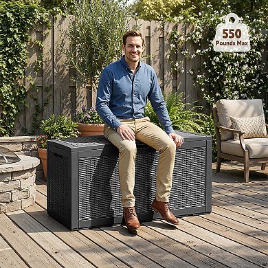 EFU 100 Gallon Weatherproof Deck Box, Lockable Resin Storage Container