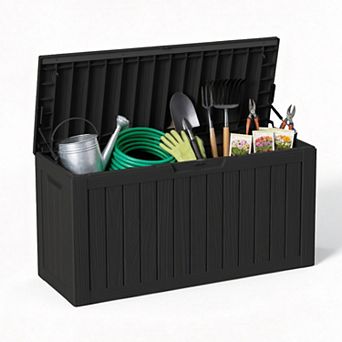 EFU 85 Gallon Weatherproof Deck Box with Hydraulic Rods, Lockable Resin Storage