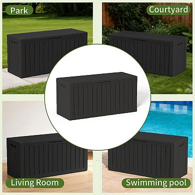 EFU 85 Gallon Weatherproof Deck Box with Hydraulic Rods, Lockable Resin Storage