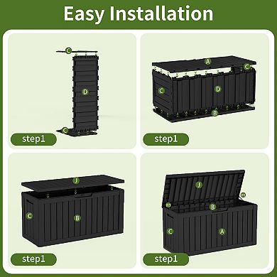 EFU 85 Gallon Weatherproof Deck Box with Hydraulic Rods, Lockable Resin Storage