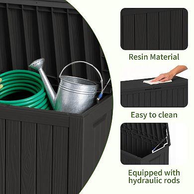 EFU 85 Gallon Weatherproof Deck Box with Hydraulic Rods, Lockable Resin Storage