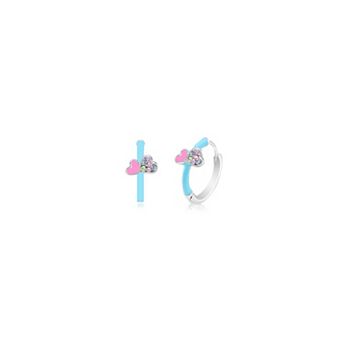 Hypoallergenic Kids Hoop Earrings for Girls, White Gold Tone with Light Blue Enamel