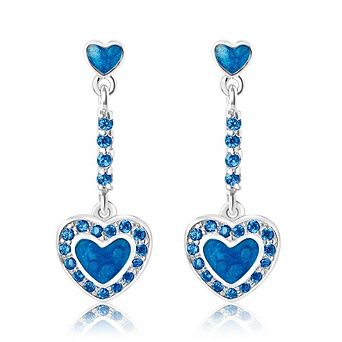 Hypoallergenic Kids Blue Heart Drop Earrings for Girls, White Gold Plated