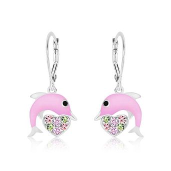 Kids Dolphin Hypoallergenic Heart Earrings for Girls with Sterling Silver Leverbacks