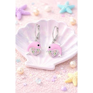 Kids Dolphin Hypoallergenic Heart Earrings for Girls with Sterling Silver Leverbacks