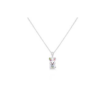 Hypoallergenic Kids Bunny Pendant Necklace for Girls, White Gold Tone