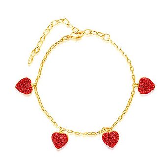 18K Yellow Gold Plated Kids Heart Charm Bracelet for Girls