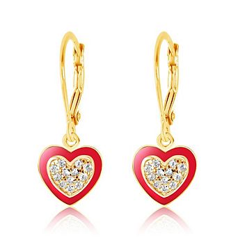 18K Yellow Gold Plated Kids Heart Hypoallergenic Earrings for Girls with Sterling Silver Leverbacks