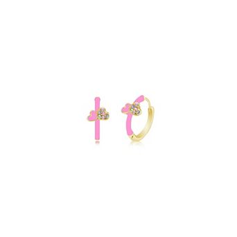 Hypoallergenic Kids Hoop Earrings for Girls with Pink Enamel, Yellow Gold Plated
