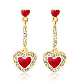 18K Yellow Gold Plated Hypoallergenic Kids Red Heart Drop Earrings for Girls