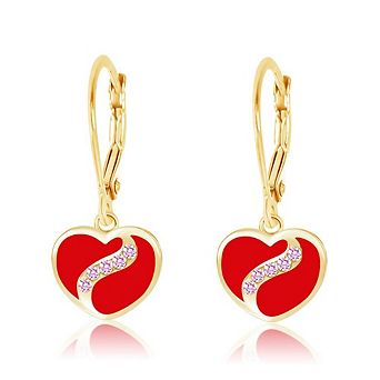 18K Yellow Gold Plated Kids Heart Hypoallergenic Earrings for Girls with Sterling Silver Leverbacks