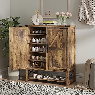 Farmhouse 6-Tier Shoe Storage Cabinet with Adjustable Shelves, Shoe Organizer Rack for Entryway
