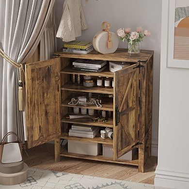 Farmhouse 6-Tier Shoe Storage Cabinet with Adjustable Shelves, Shoe Organizer Rack for Entryway