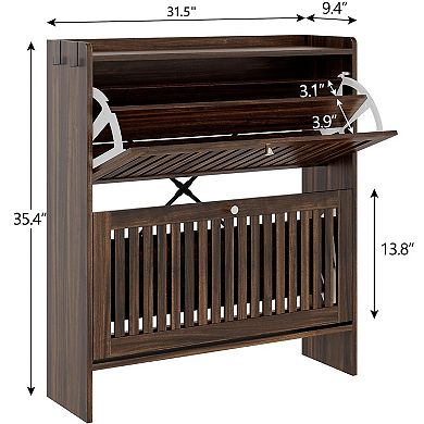 Shoe Cabinet with 2 Flip Slatted Drawers,Adjustable & Removable Panels,Narrow Shoe Cabinet Storage