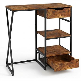 3 tier Mini Fridge Stand with Storage Shelf, Microwave and Coffee Bar Organizer Built-in Power Out