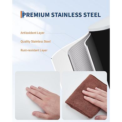 Trash Can 13 Gallon, Stainless Steel Garbage Bin with Removable Inner Bucket & Quiet Soft Close Lid