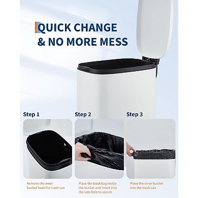 Trash Can 13 Gallon, Stainless Steel Garbage Bin with Removable Inner Bucket & Quiet Soft Close Lid