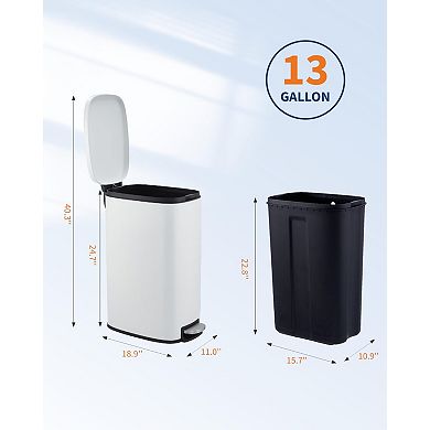 Trash Can 13 Gallon, Stainless Steel Garbage Bin with Removable Inner Bucket & Quiet Soft Close Lid