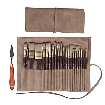 24 pc Paint Brushes Set, Nylon Bristle Artist Brushes with Aluminum Ferrule