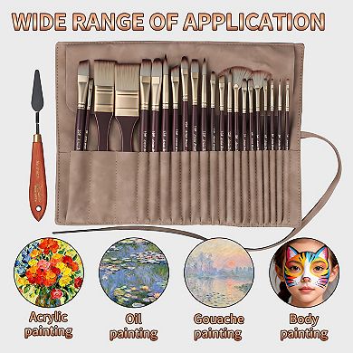 24-Piece Paint Brushes Set, Nylon Bristle Artist Brushes with Aluminum Ferrule