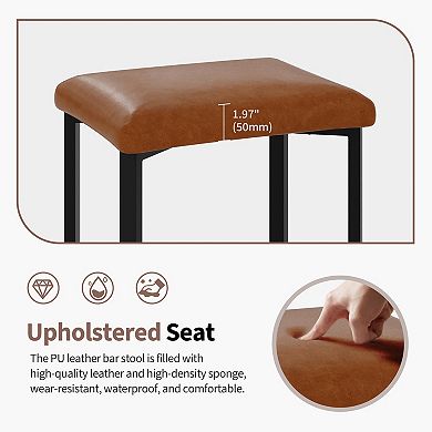24" Counter Height Bar Stools Set of 4,PU Leather Breakfast Kitchen Chairs with 2" Thick Upholstery