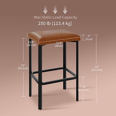 24" Counter Height Bar Stools Set of 4,PU Leather Breakfast Kitchen Chairs with 2" Thick Upholstery