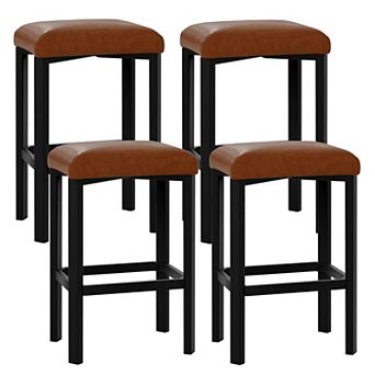 24" Counter Height Bar Stools Set of 4,PU Leather Breakfast Kitchen Chairs with 2" Thick Upholstery