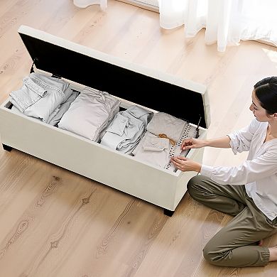 VEVOR Storage Ottoman Bench with Flip Top & Side Bags, Linen End of Bed Bench Beige