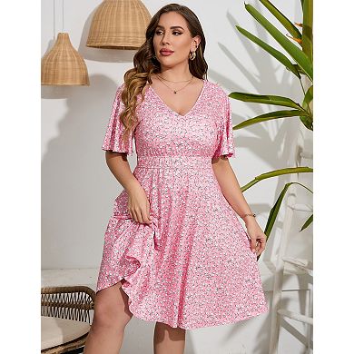 Women's Plus Size Short Sleeve V-Neck Midi Dress