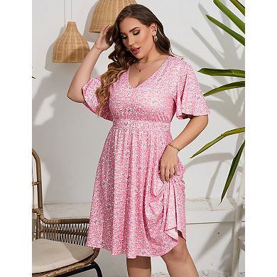 Women's Plus Size Short Sleeve V-Neck Midi Dress