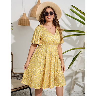 Women's Plus Size Short Sleeve V-Neck Midi Dress