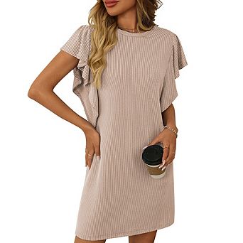 Women's Ruffle Sleeve Midi Dress Soft Stretchy Dress Casual Dress