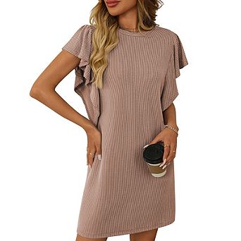 Women's Ruffle Sleeve Midi Dress Soft Stretchy Dress Casual Dress