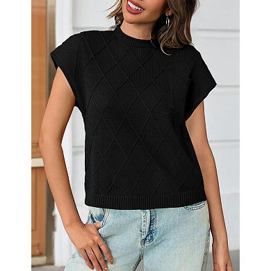 Women's Plus Size Short Sleeve Round Neck Casual Knit Sweater