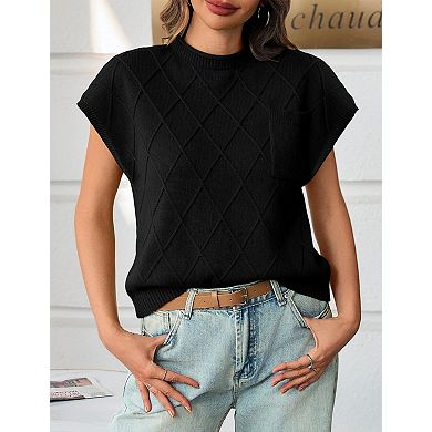 Women's Plus Size Short Sleeve Round Neck Casual Knit Sweater