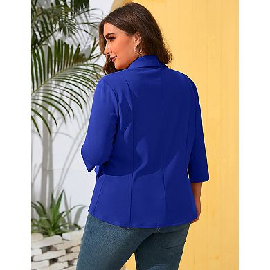 Plus Size Women's 3/4 Sleeve Blazer Open Front Shawl Collar Casual Work Blazer with Pockets