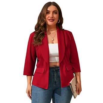 Plus Size Women's 3/4 Sleeve Blazer Open Front Shawl Collar Casual Work Blazer with Pockets