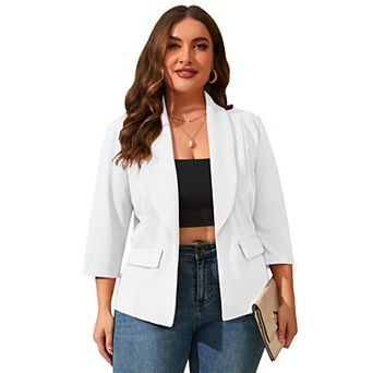 Plus Size Women's 3/4 Sleeve Blazer Open Front Shawl Collar Casual Work Blazer with Pockets