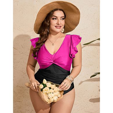 Women's Plus Size V Neck One Piece Swimsuit