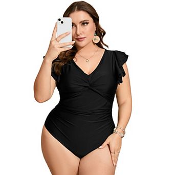 Women's Plus Size V Neck One Piece Swimsuit
