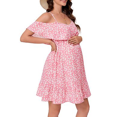 Maternity Dress Summer Off Shoulder Spaghetti Strap Ruffle Short Dresses